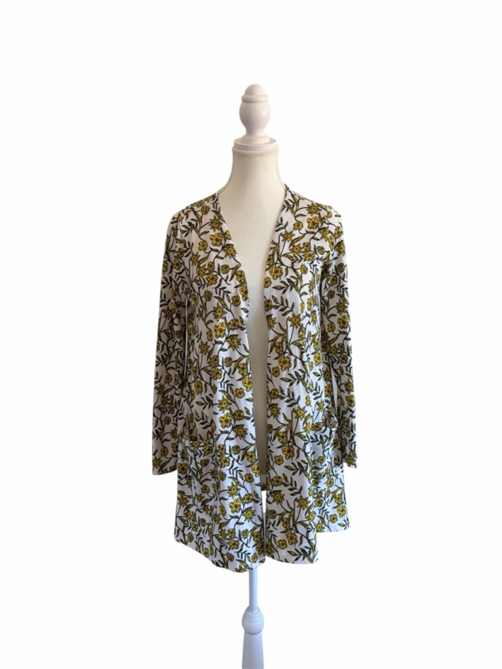 LulaRoe Yellow Flowered Open Cardigan Sweater with Pockets Size Small